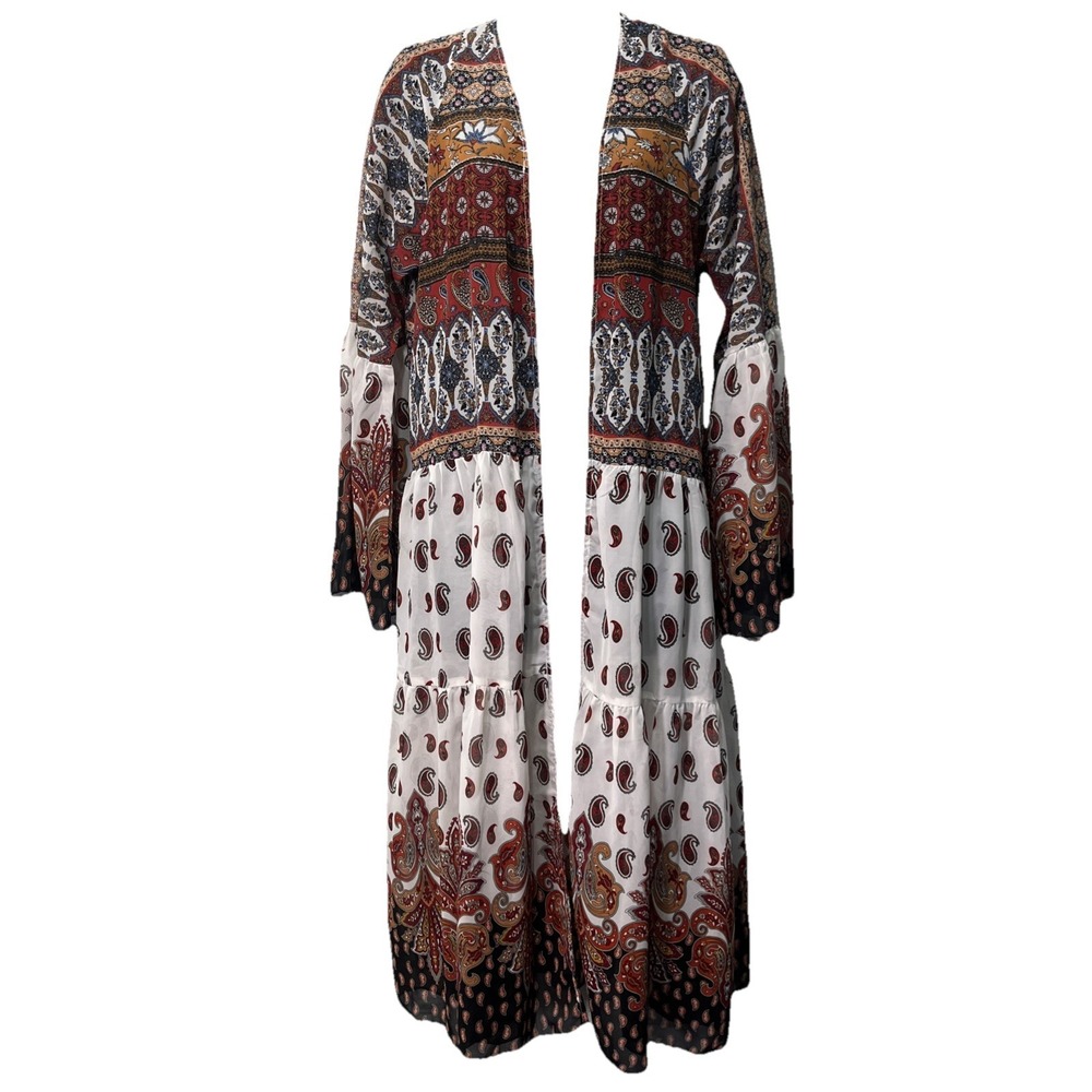 Gimmicks Kimono Womens S Multicolor Paisley Duster Maxi Bell Sleeve Mixed‎ Print